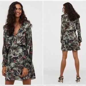 H&M x Johanne Ortiz Tropical Ruffle Faux Wrap Dress Green Multi Size Med